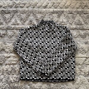 Maeve Black and White Geometric Mock Neck Sweater